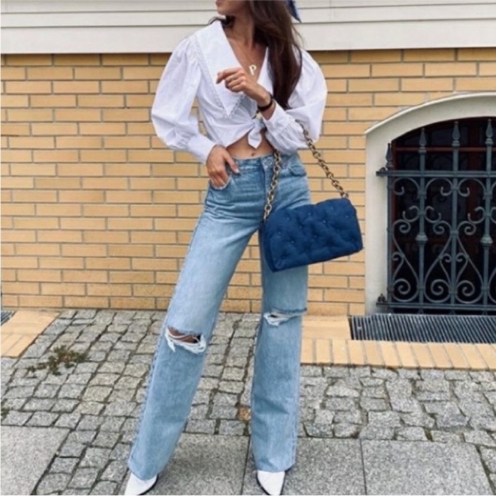Like new ZARA QUILTED DENIM BAG with Chain strap